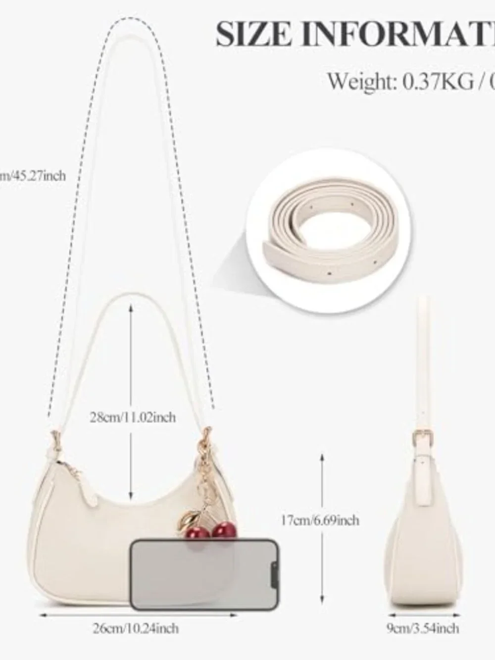 Small Hobo Purse with Cherry Charm | Faux Leather Shoulder Bag